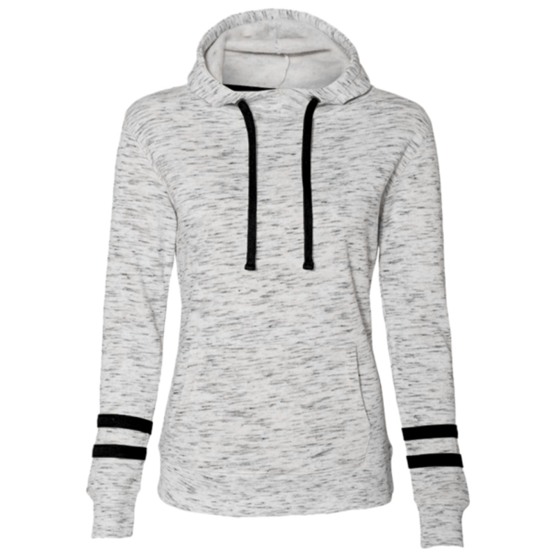 Women’s Mélange Fleece Striped-Sleeve Hooded Sweatshirt Thumbnail