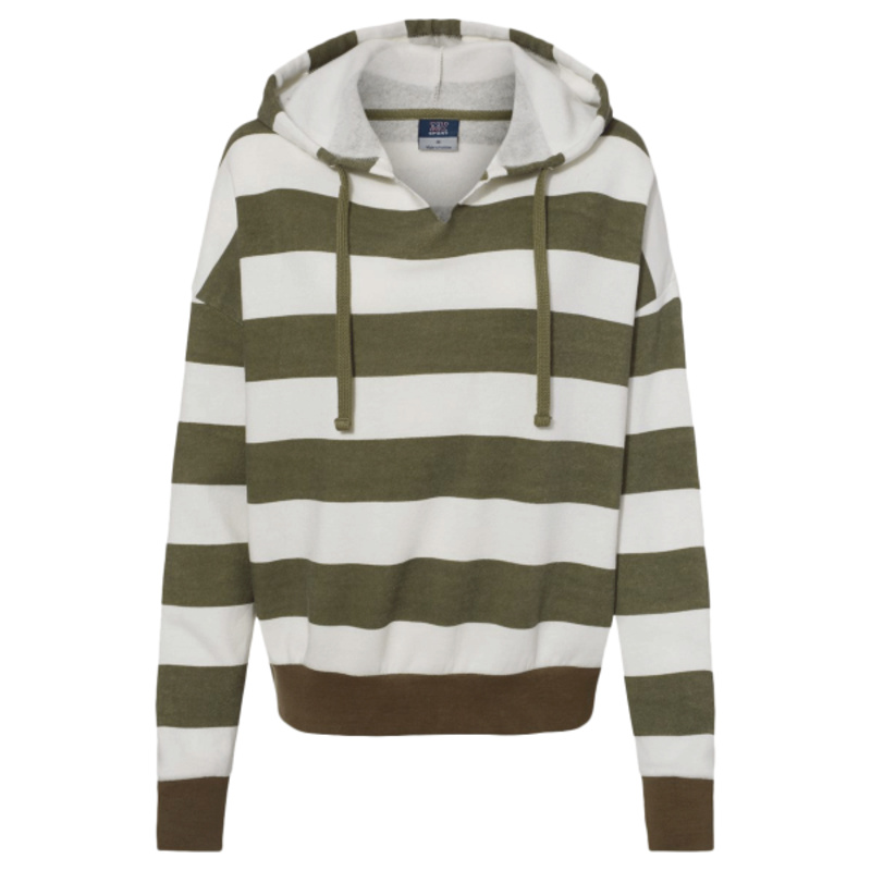 Women's Striped Fleece Boxy Hooded Sweatshirt Thumbnail