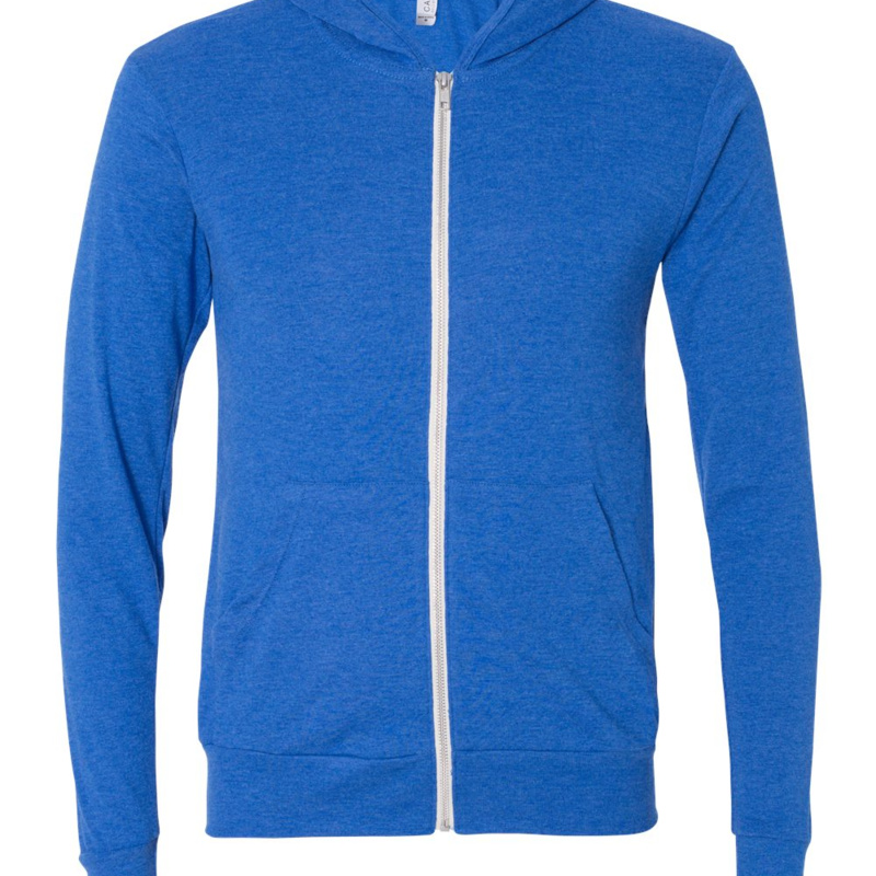 Adult Triblend Lightweight 5.6 oz. Full-Zip Hooded Long Sleeve T-Shirt Thumbnail